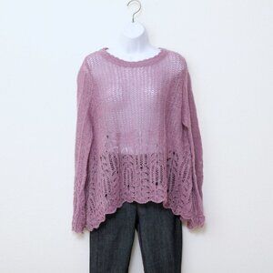 Oversized Lace Open‎ Knit Sweater Purple Women One Size